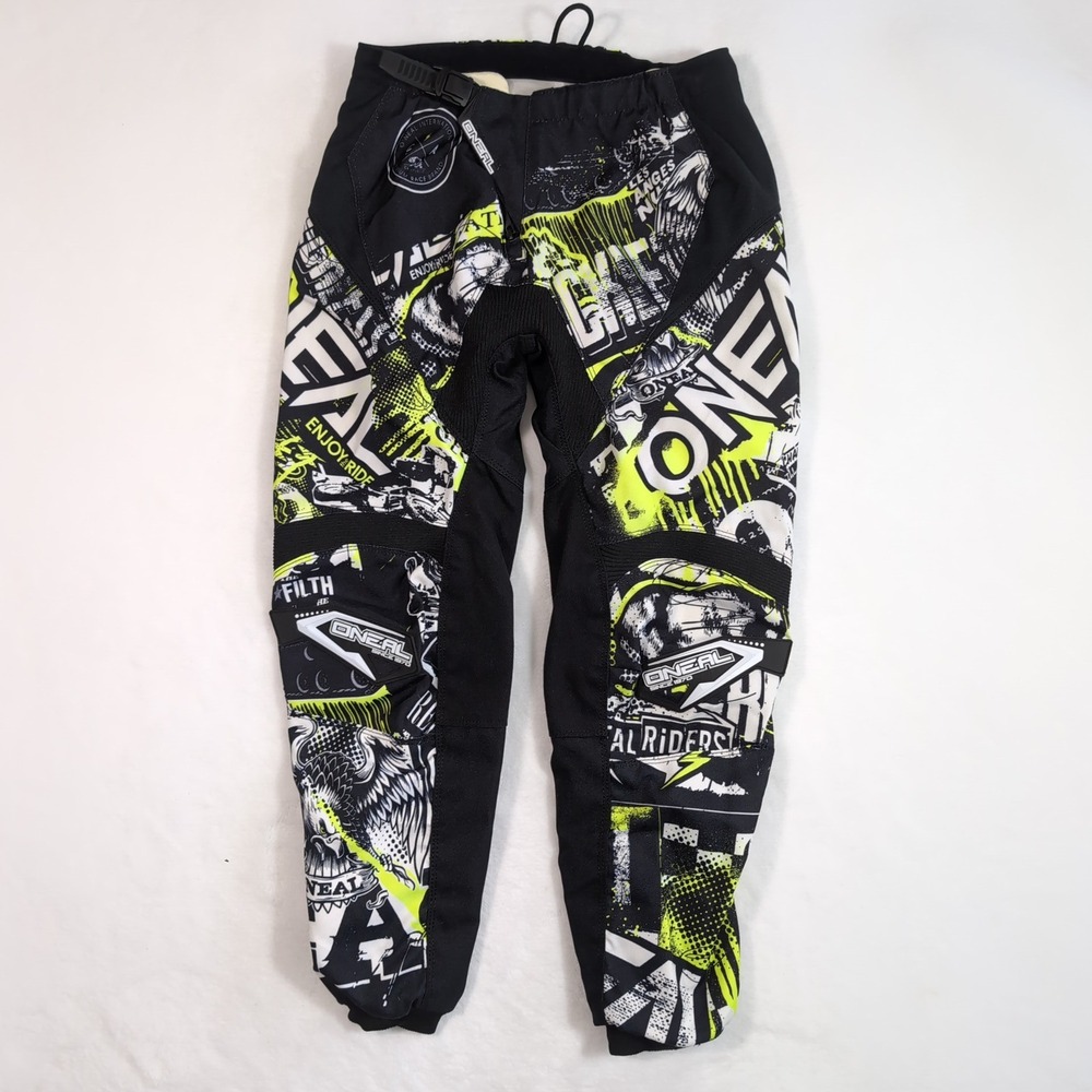 O'Neal Element Motocross Pants Youth 12/14 Black Neon Yellow Graphic Racing‎ BMX